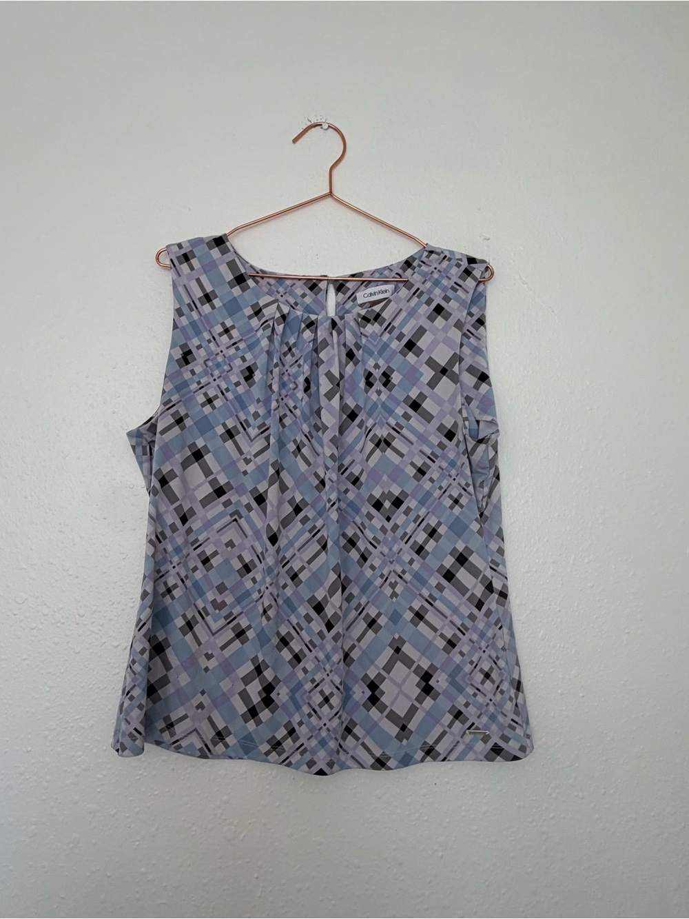 Calvin Klein Lavender and Gray Plaid Sleeveless Top
